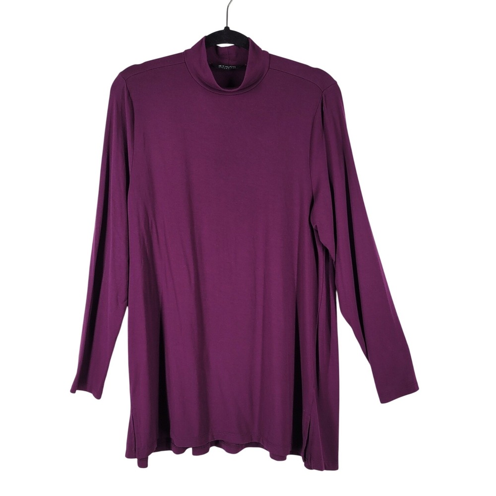 H by Halston Essentials Women's Purple Mock Neck Long Sleeve Tunic‎ Top XL Modal